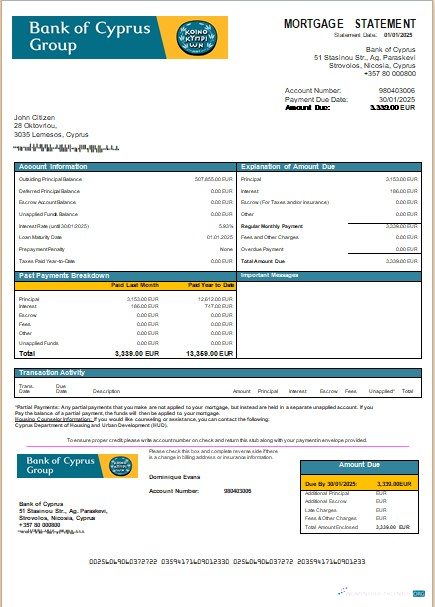 Download Cyprus Bank of Cyprus bank mortgage statement scr Photoshop template